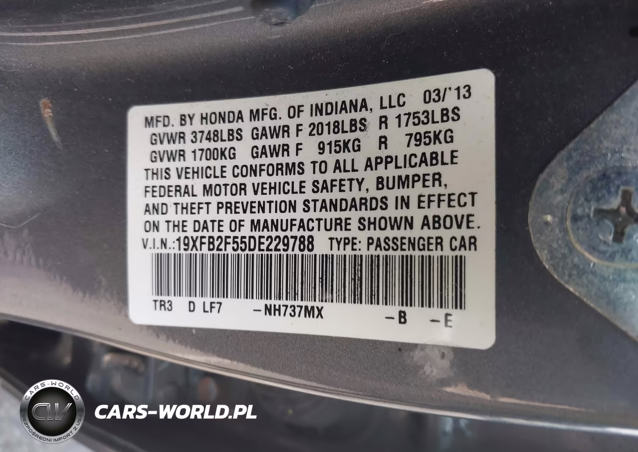 2013 Honda Civic Lx VIN:19XFB2F55DE229788 - 9