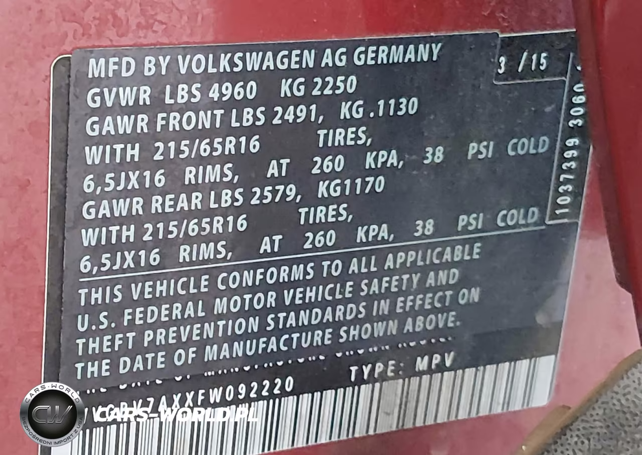 2015 Volkswagen Tiguan S VIN:WVGBV7AXXFW092220 - 9