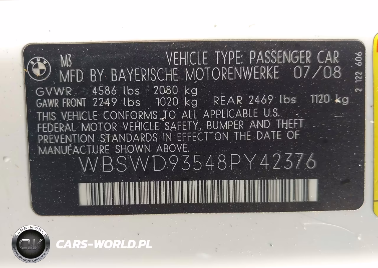 2008 BMW M3 VIN:WBSWD93548PY42376 - 9