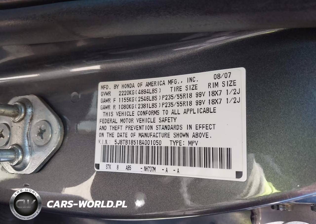 2008 Acura Rdx VIN:5J8TB18518A001050 - 9