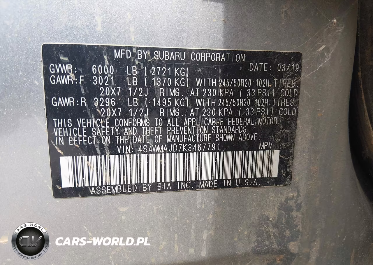 2019 Subaru Ascent Limited VIN:4S4WMAJD7K3467791 - 9