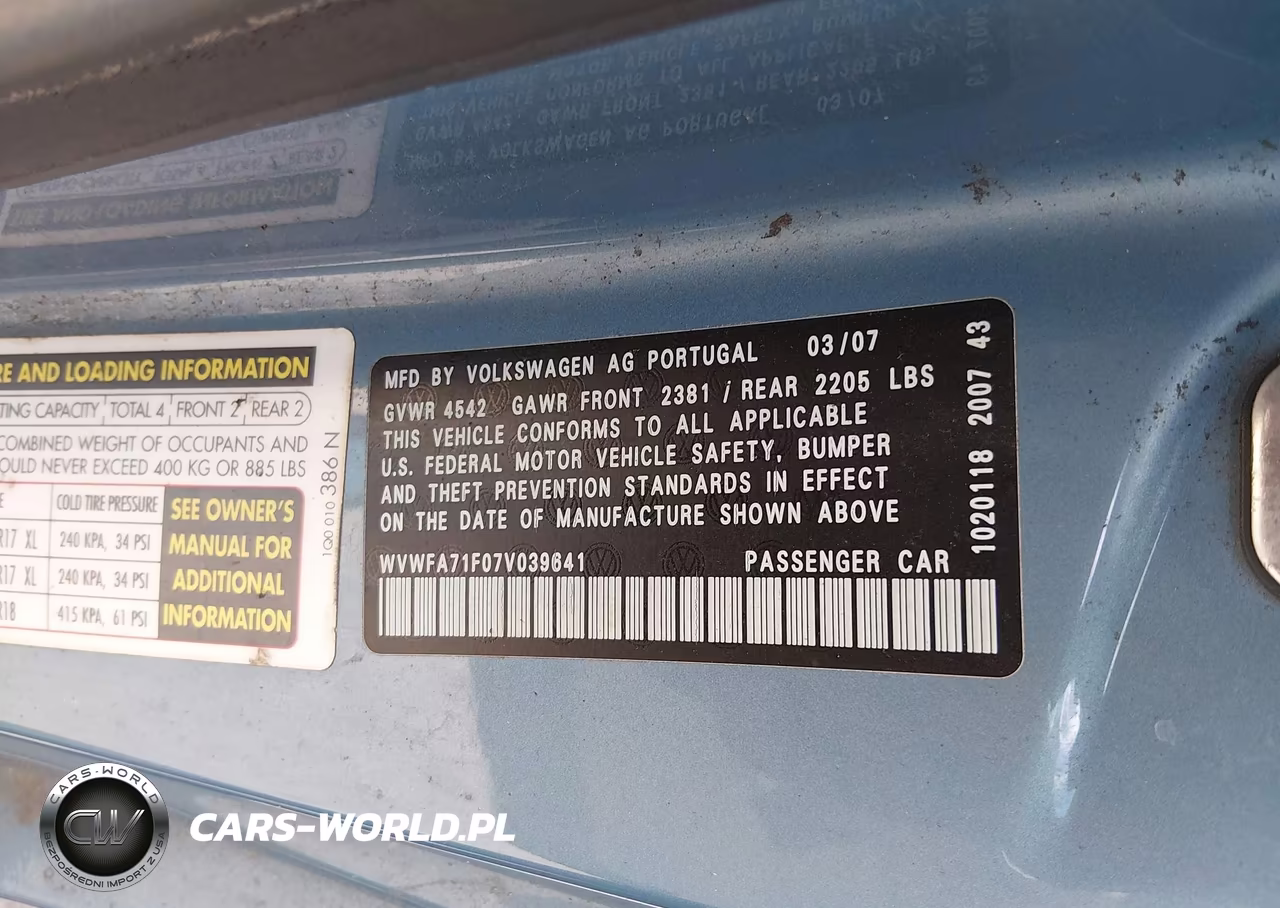 2007 Volkswagen Eos 2.0T VIN:WVWFA71F07V039641 - 9