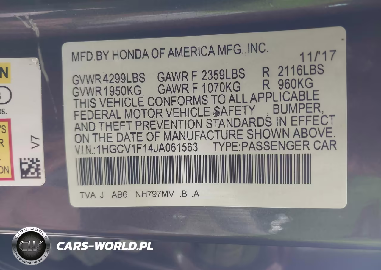 2018 Honda Accord Lx VIN:1HGCV1F14JA061563 - 9