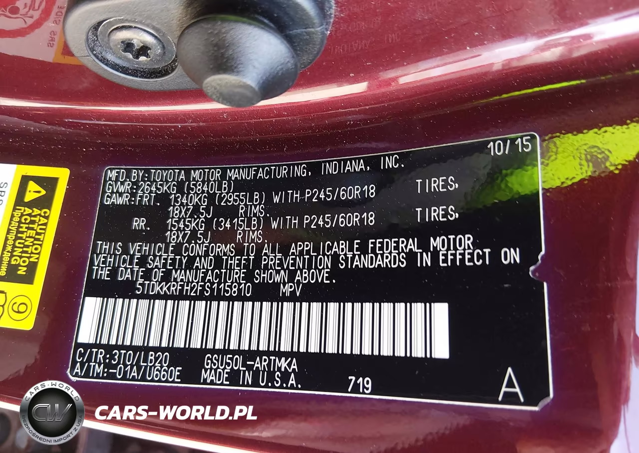 2015 Toyota Highlander Xle V6 VIN:5TDKKRFH2FS115810 - 9