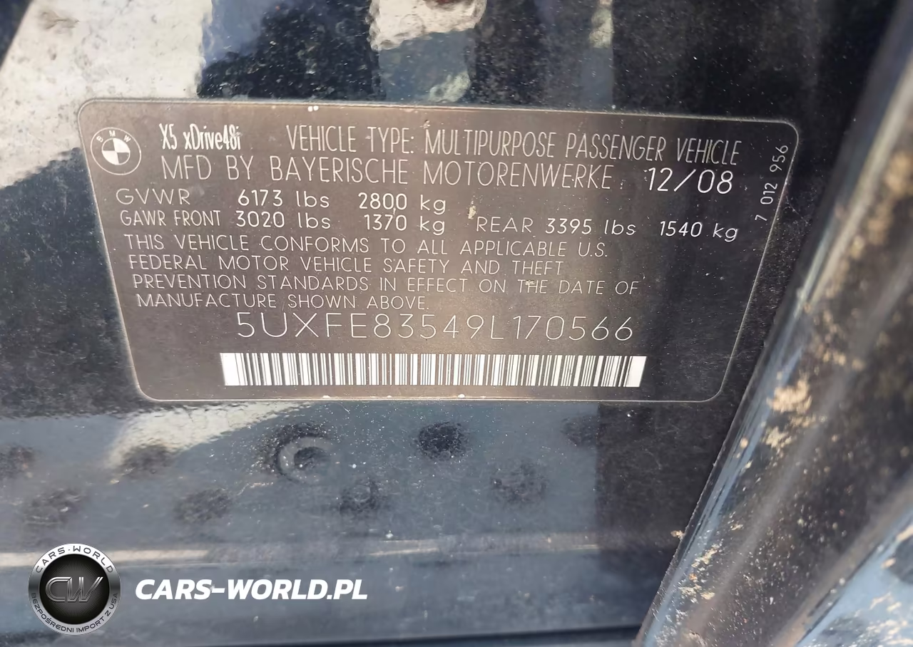 2009 BMW X5 xDrive48I VIN:5UXFE83549L170566 - 9