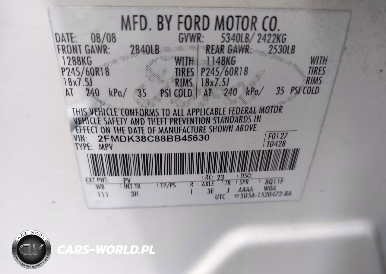 2008 Ford Edge Sel VIN:2FMDK38C88BB45630 - 9
