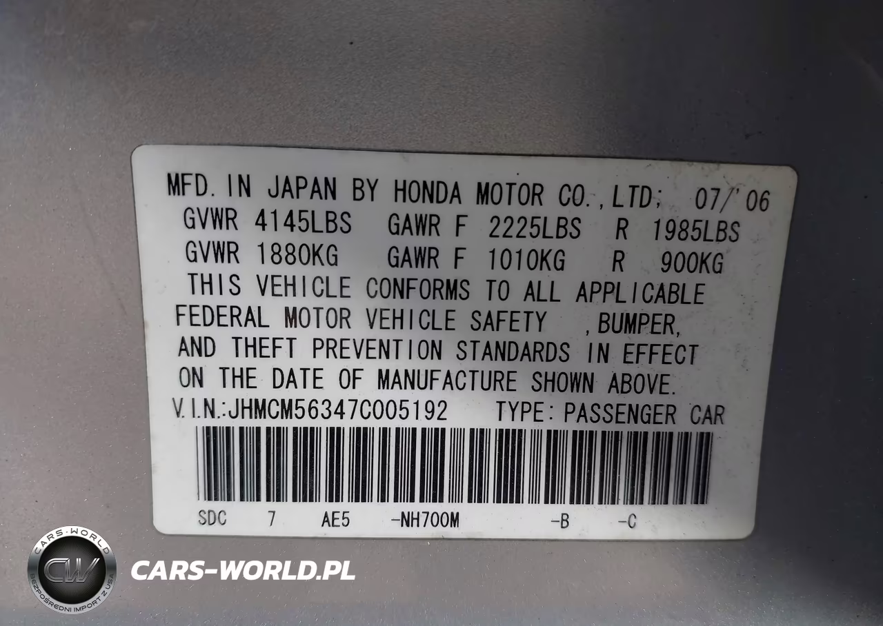 2007 Honda Accord 2.4 Se VIN:JHMCM56347C005192 - 9