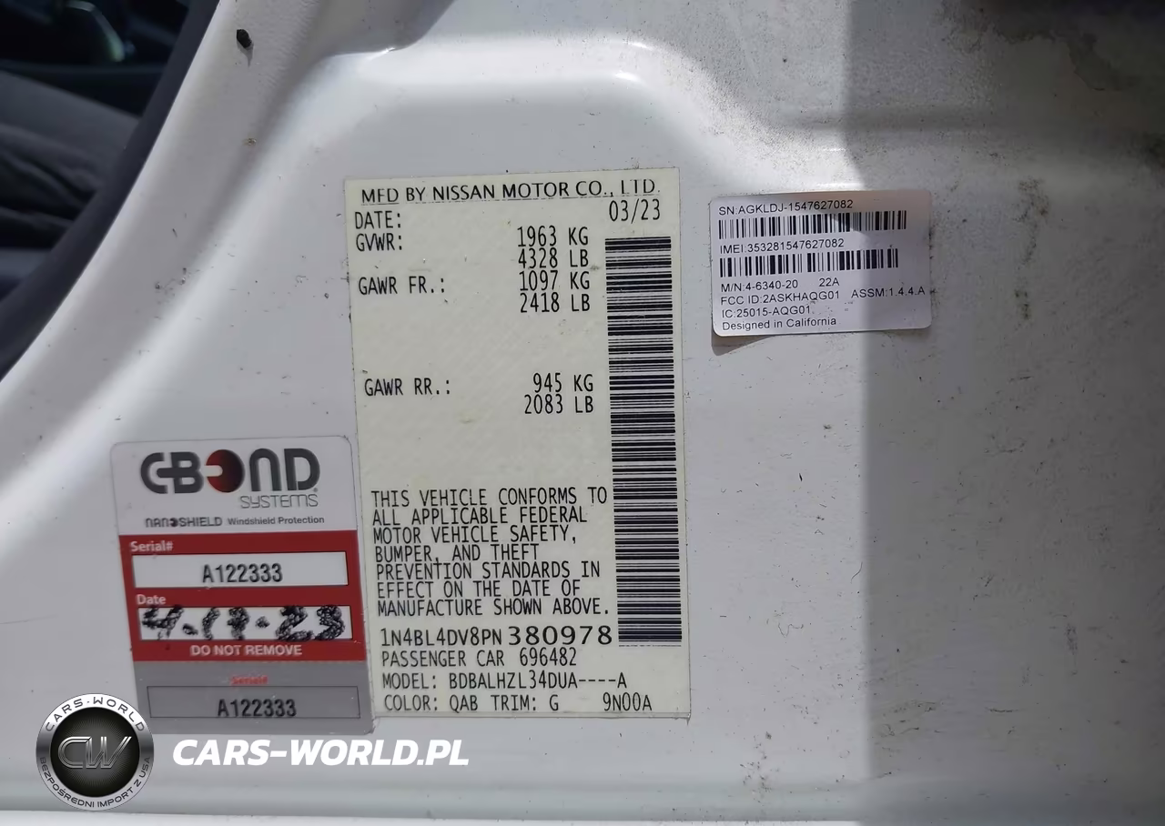 2023 Nissan Altima Sv Fwd VIN:1N4BL4DV8PN380978 - 9