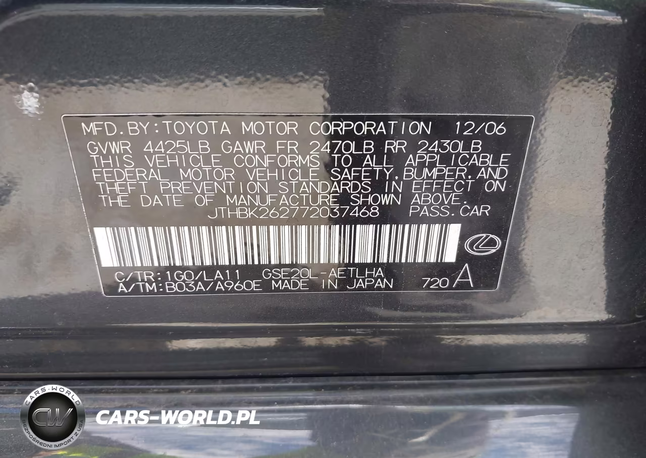2007 Lexus Is 250 VIN:JTHBK262772037468 - 9