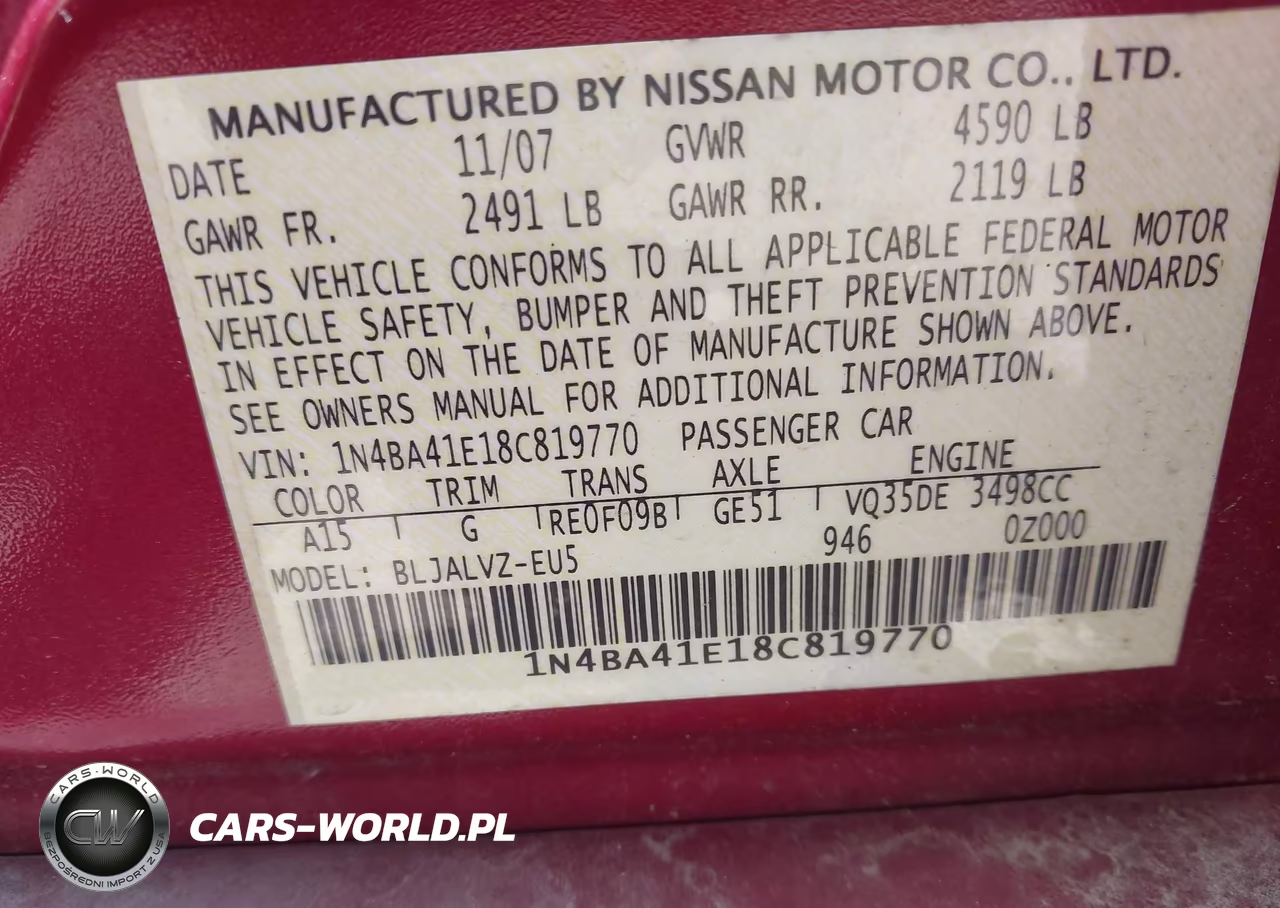 2008 Nissan Maxima 3.5 Se VIN:1N4BA41E18C819770 - 9