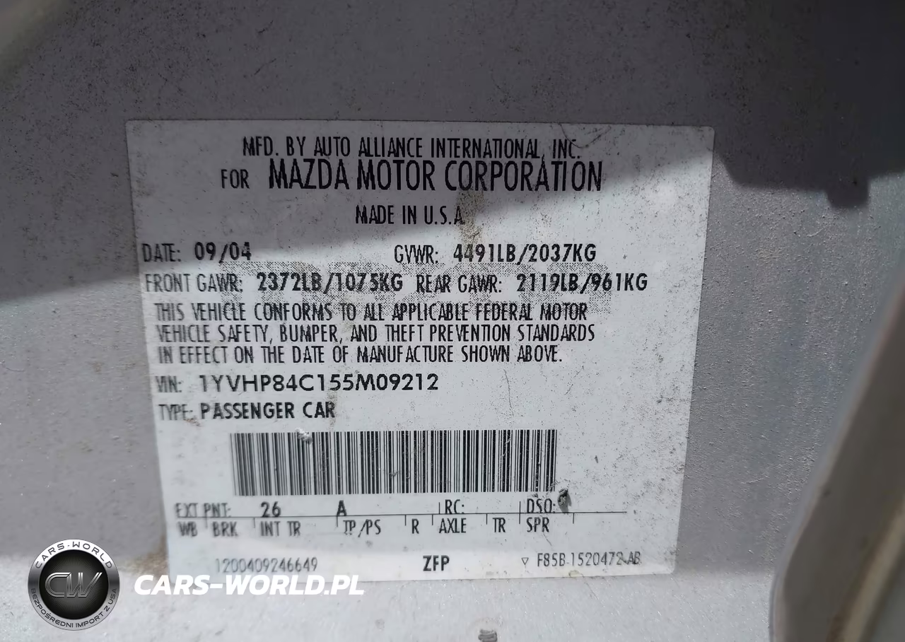 2005 Mazda Mazda6 I Sport VIN:1YVHP84C155M09212 - 9
