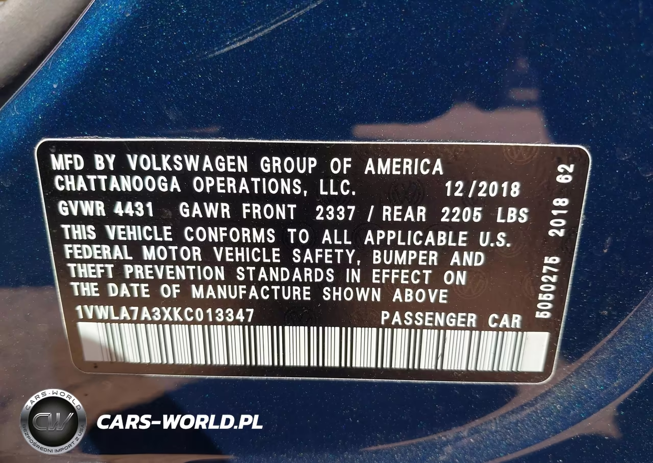 2019 Volkswagen Passat 2.0T Wolfsburg Edition VIN:1VWLA7A3XKC013347 - 9