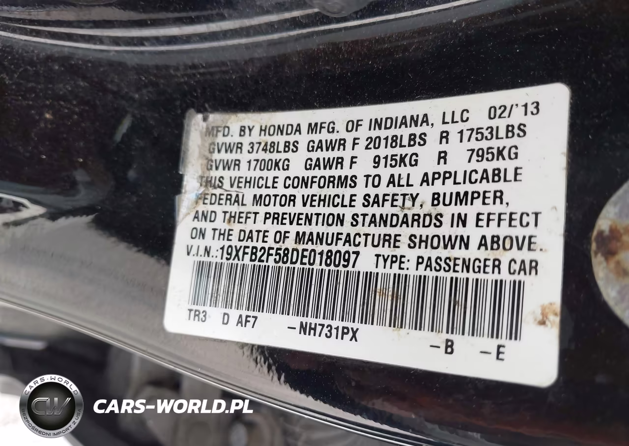 2013 Honda Civic Lx VIN:19XFB2F58DE018097 - 9