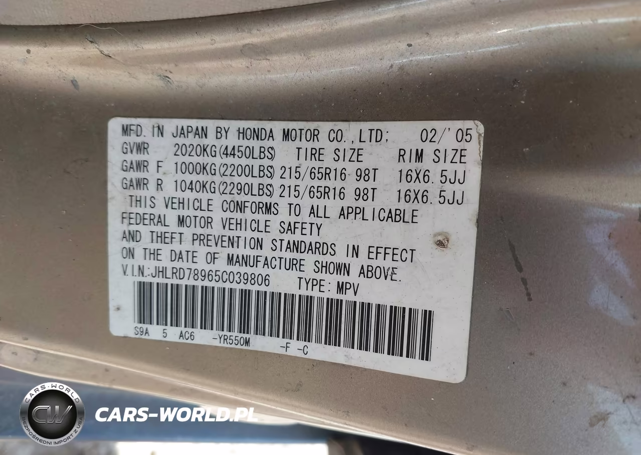 2005 Honda Cr-V Se VIN:JHLRD78965C039806 - 9