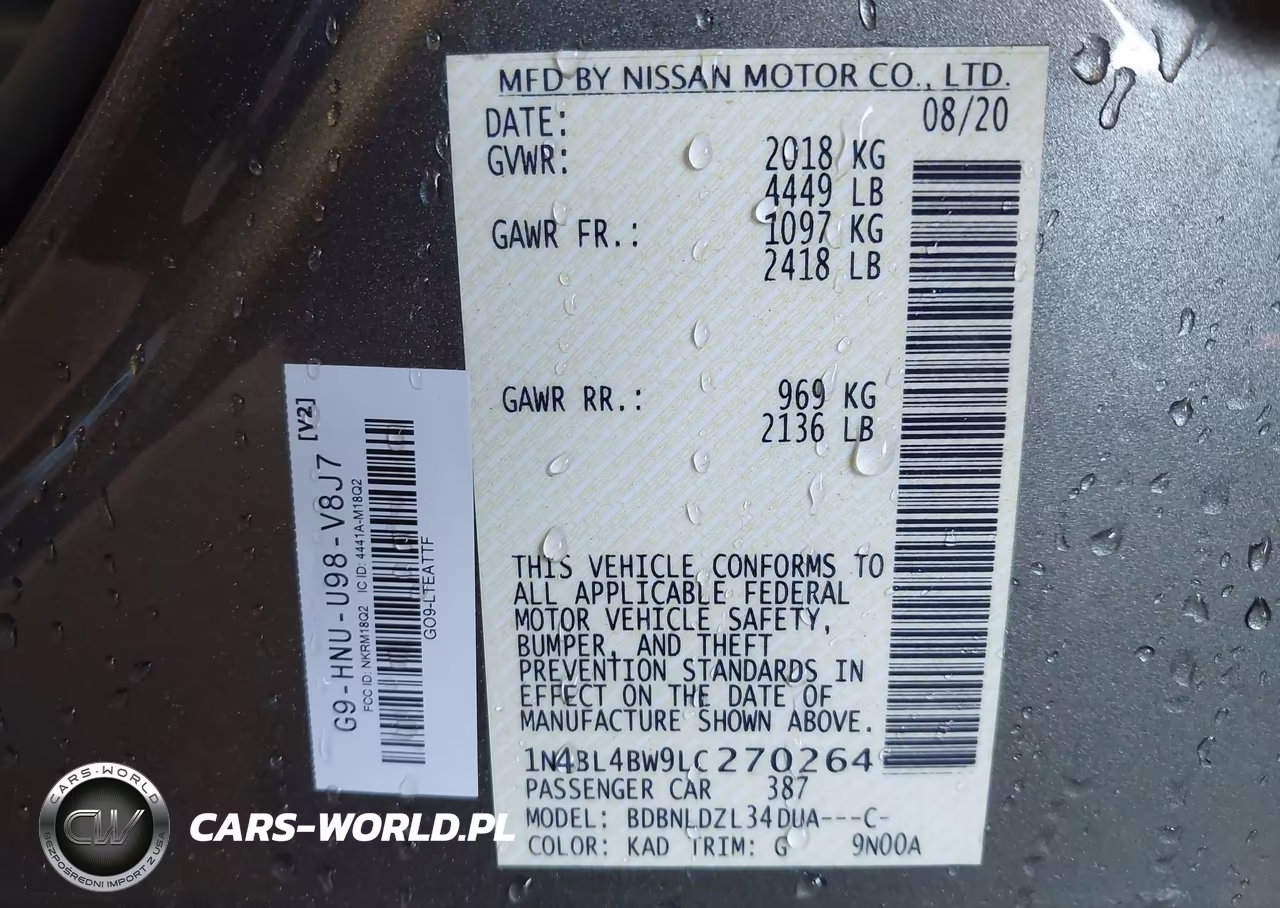 2020 Nissan Altima S Intelligent Awd VIN:1N4BL4BW9LC270264 - 9