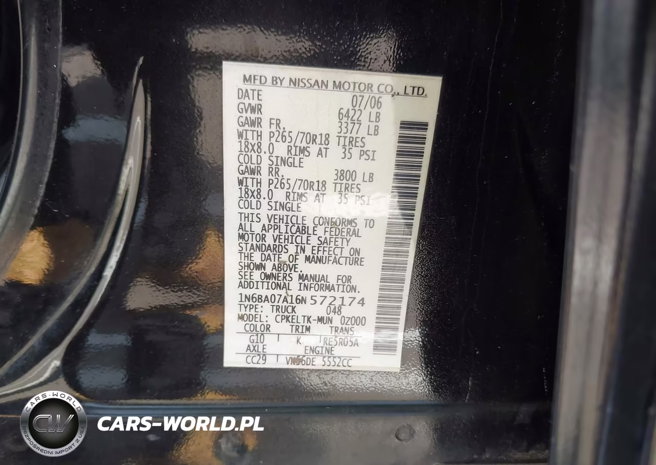2006 Nissan Titan Se VIN:1N6BA07A16N572174 - 9