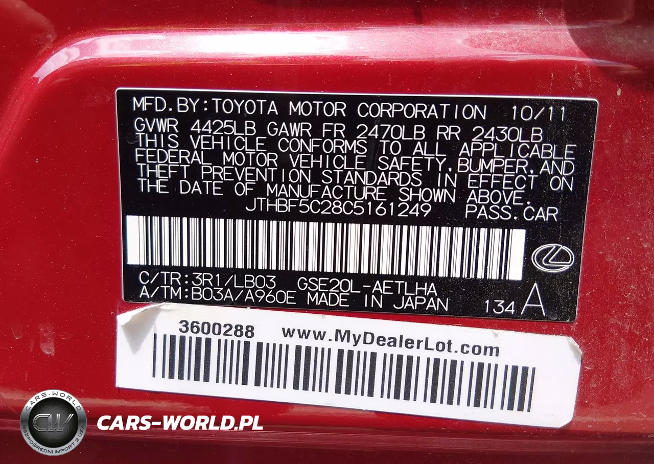 2012 Lexus Is 250 VIN:JTHBF5C28C5161249 - 9
