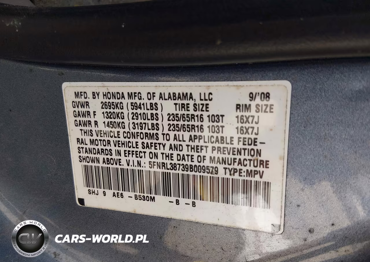 2009 Honda Odyssey Ex-L VIN:5FNRL38739B009579 - 9