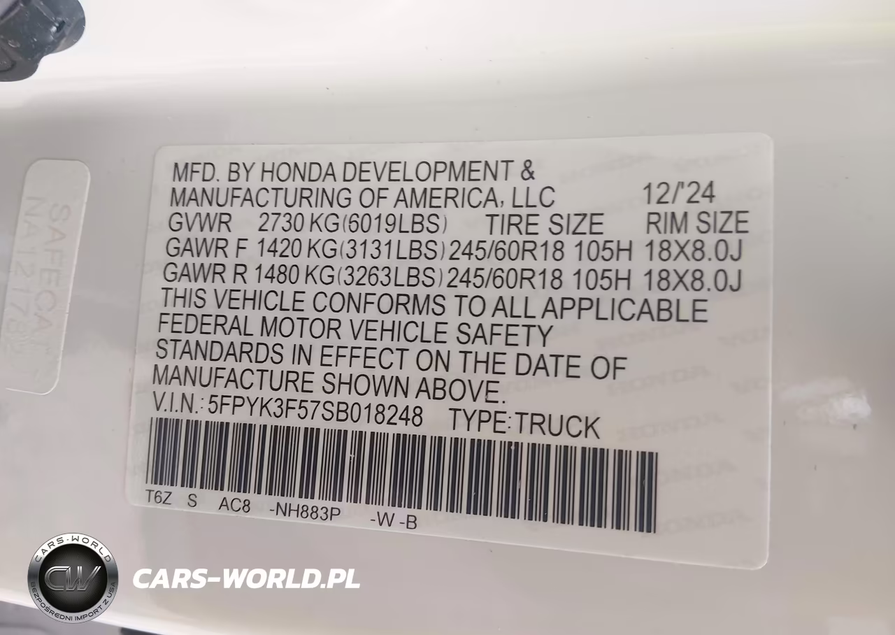 2025 Honda Ridgeline Rtl VIN:5FPYK3F57SB018248 - 9