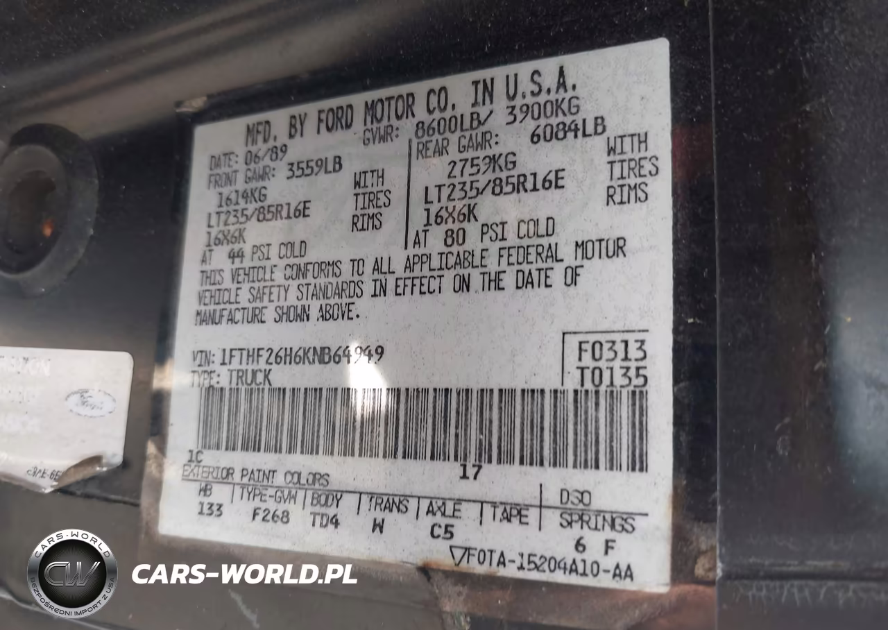 1989 Ford F250 VIN:1FTHF26H6KNB64949 - 9