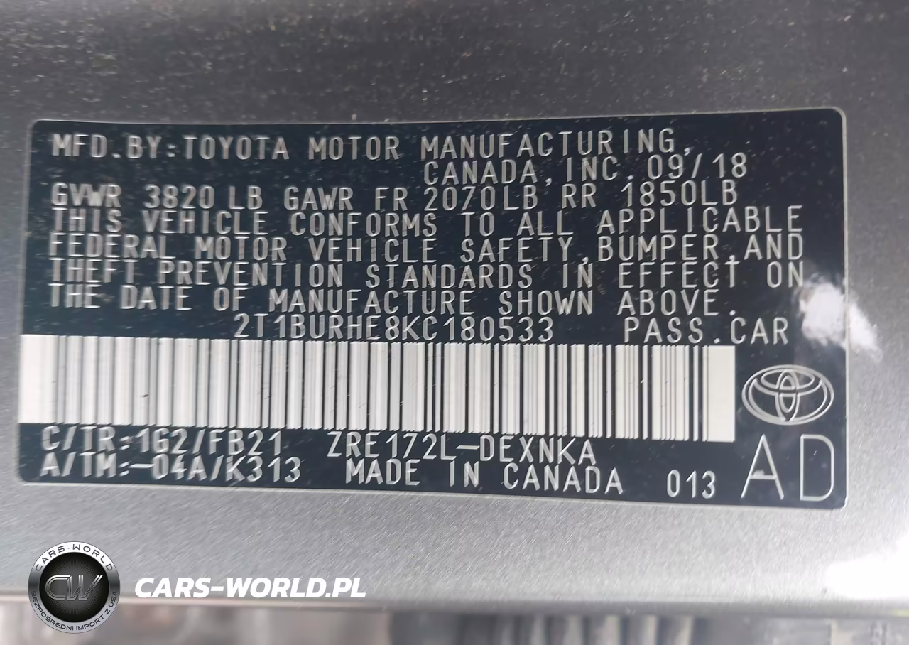 2019 Toyota Corolla Le VIN:2T1BURHE8KC180533 - 9