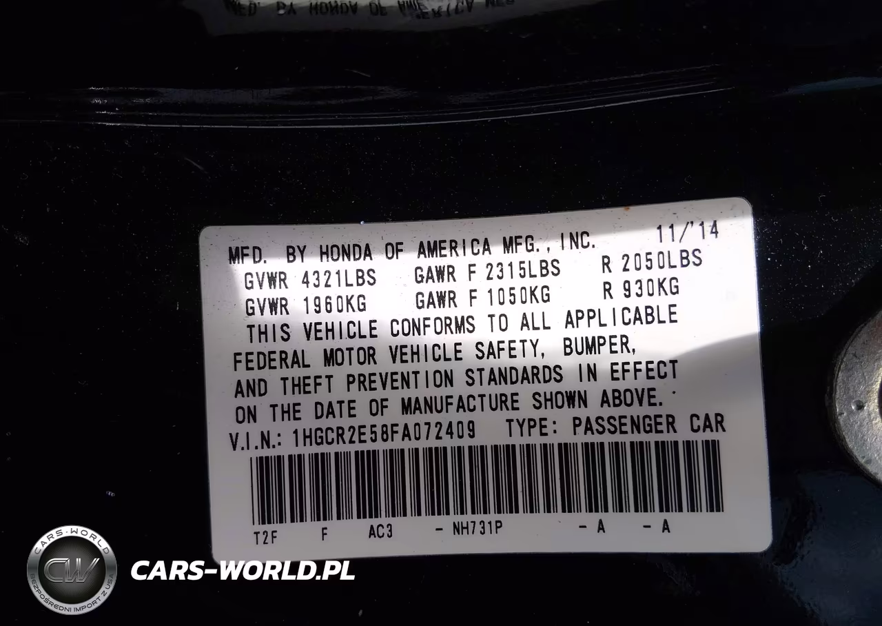 2015 Honda Accord Sport VIN:1HGCR2E58FA072409 - 9
