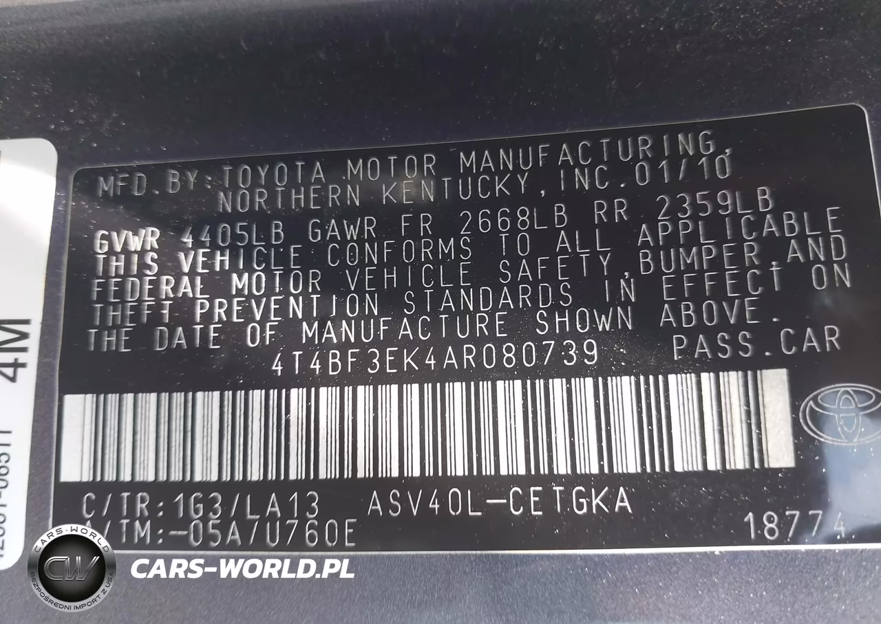 2010 Toyota Camry Xle VIN:4T4BF3EK4AR080739 - 9