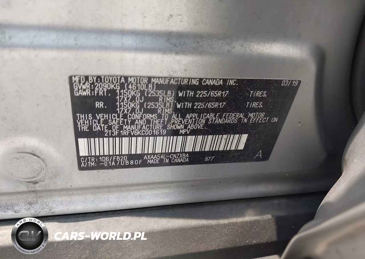 2019 Toyota Rav4 Le VIN:2T3F1RFV6KC001619 - 9