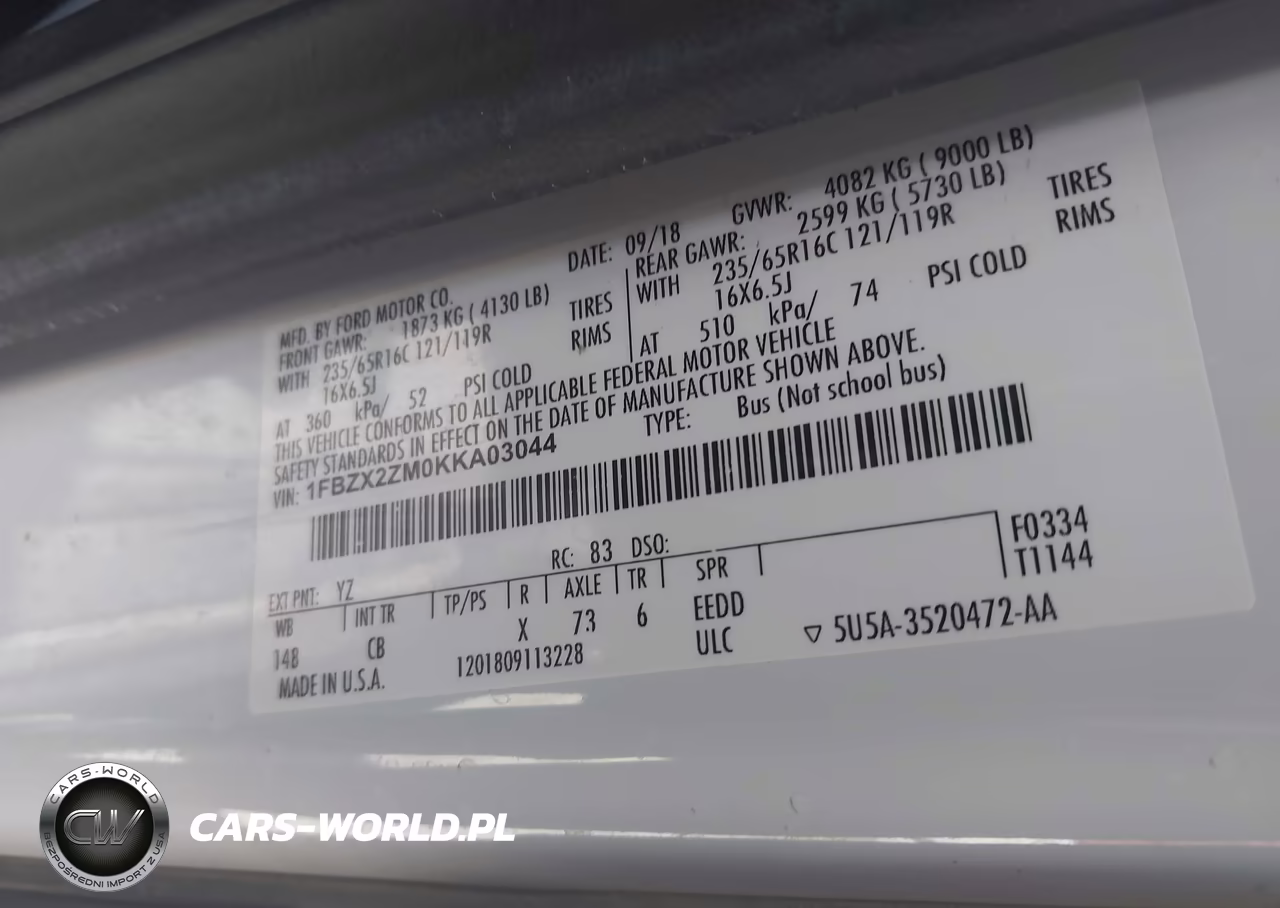 2019 Ford Transit-350 Xl VIN:1FBZX2ZM0KKA03044 - 9