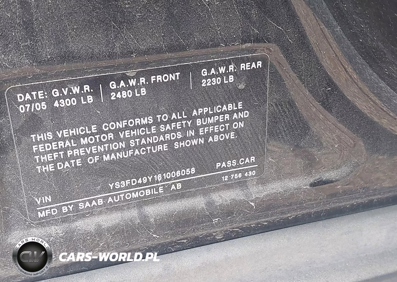 2006 Saab 9-3 2.0T VIN:YS3FD49Y161006058 - 9