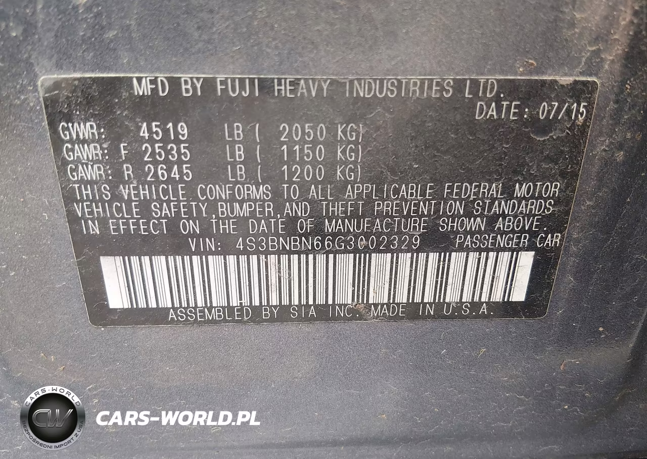 2016 Subaru Legacy 2.5I Limited VIN:4S3BNBN66G3002329 - 9