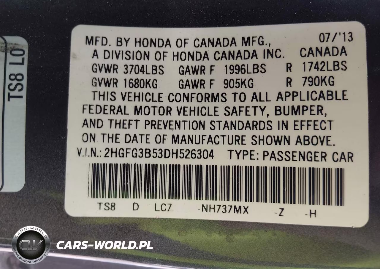 2013 Honda Civic Lx VIN:2HGFG3B53DH526304 - 9
