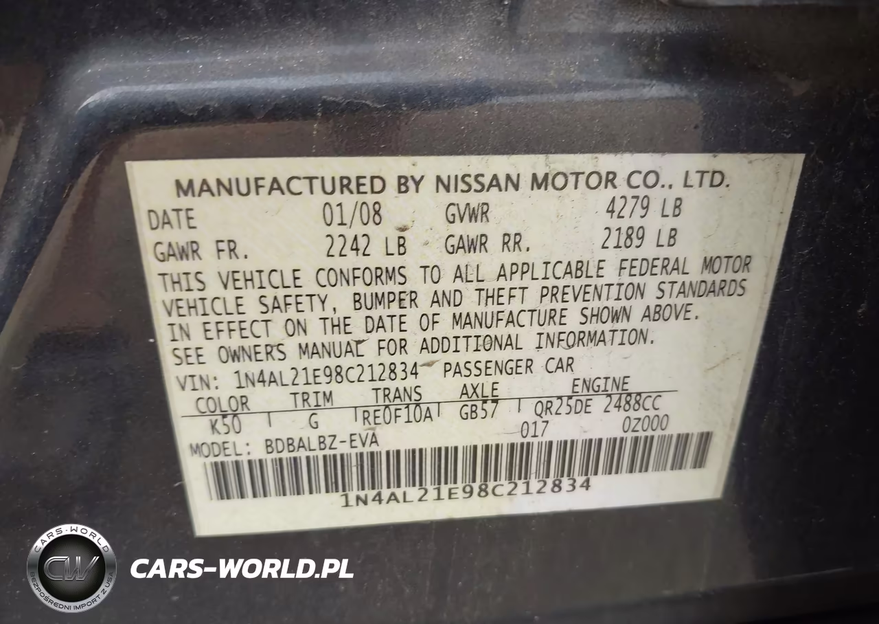 2008 Nissan Altima 2.5 S VIN:1N4AL21E98C212834 - 9