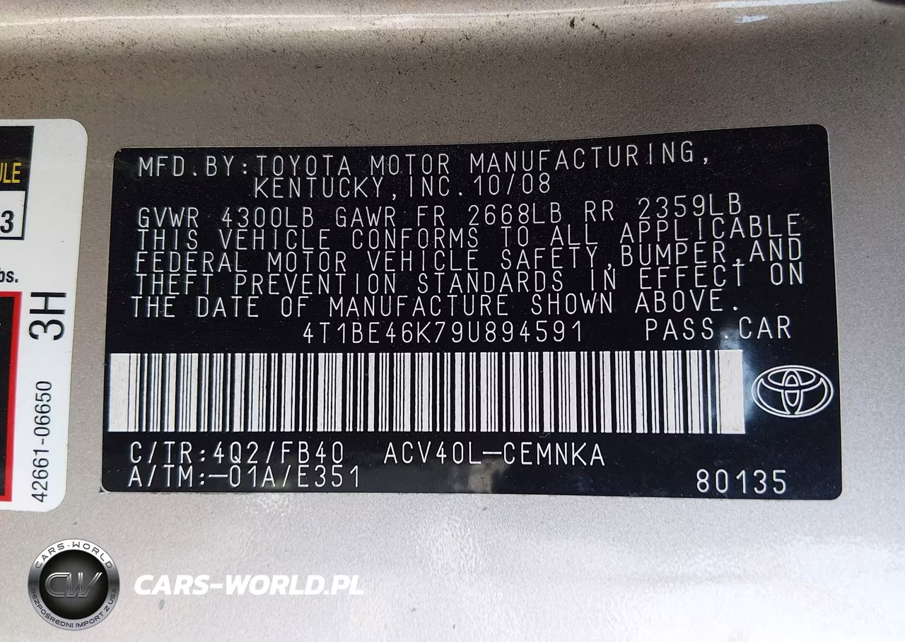 2009 Toyota Camry VIN:4T1BE46K79U894591 - 9