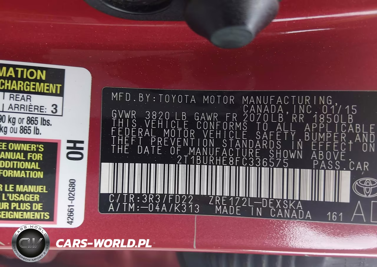 2015 Toyota Corolla S Plus VIN:2T1BURHE8FC336575 - 9