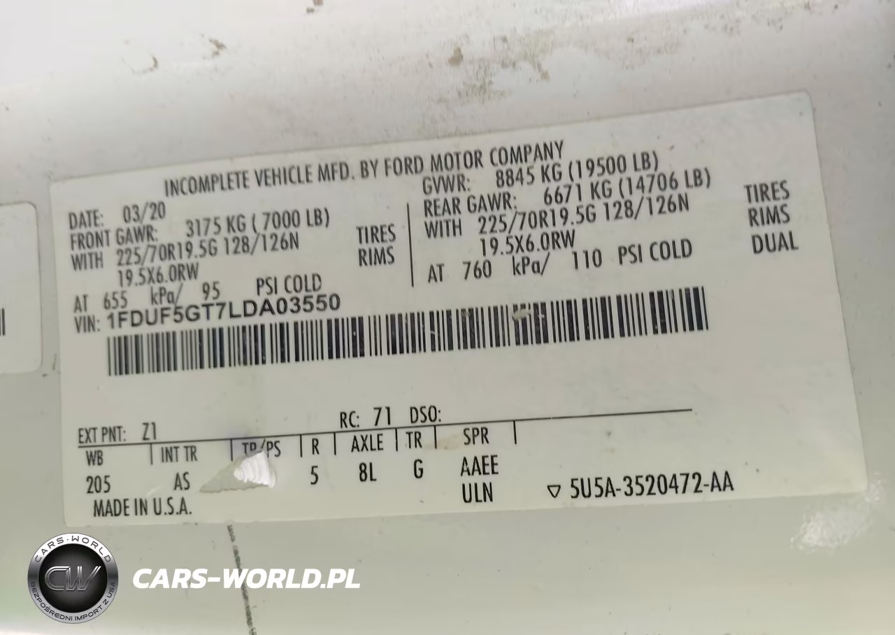 2020 Ford F-550 Chassis Xl VIN:1FDUF5GT7LDA03550 - 8