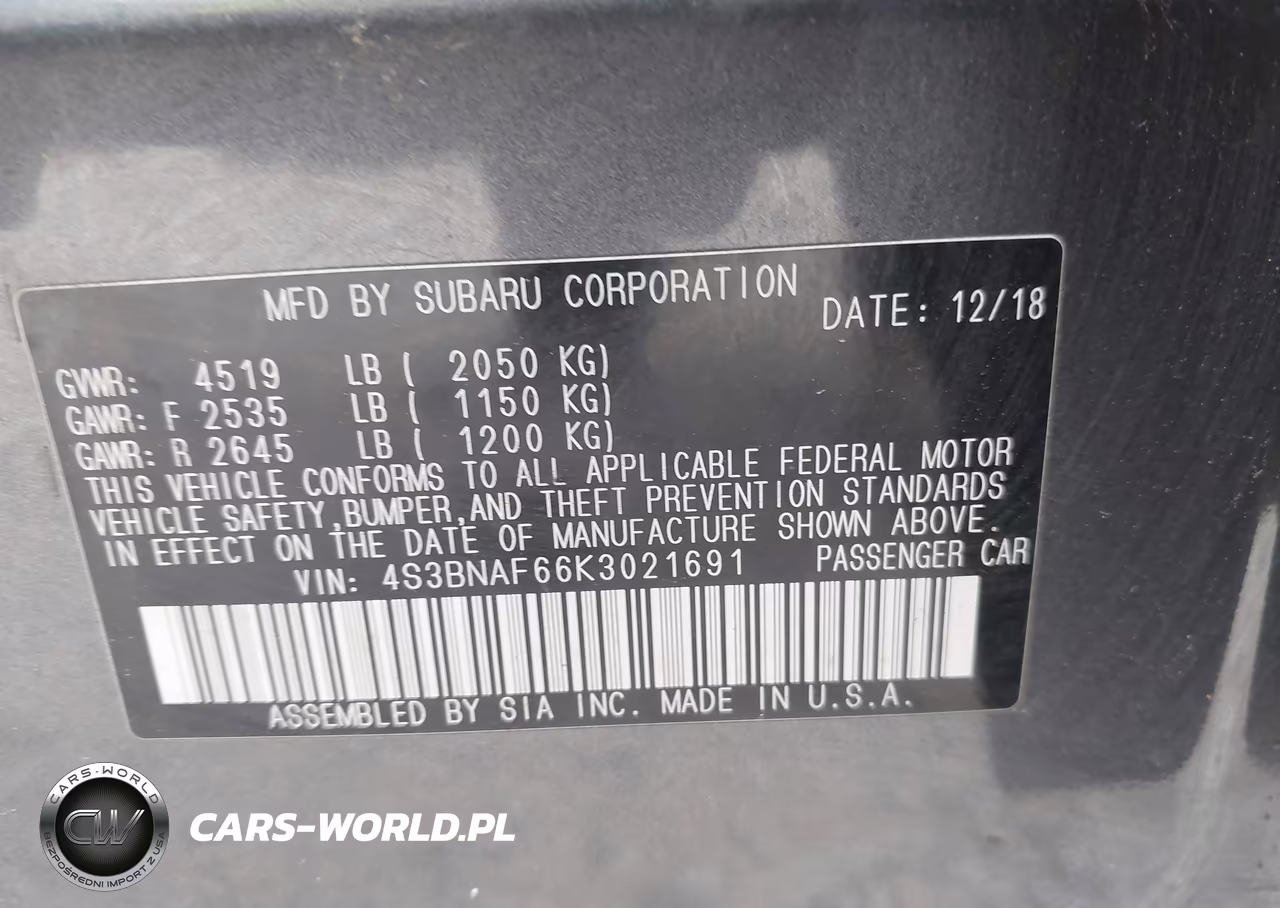 2019 Subaru Legacy 2.5I Premium VIN:4S3BNAF66K3021691 - 9