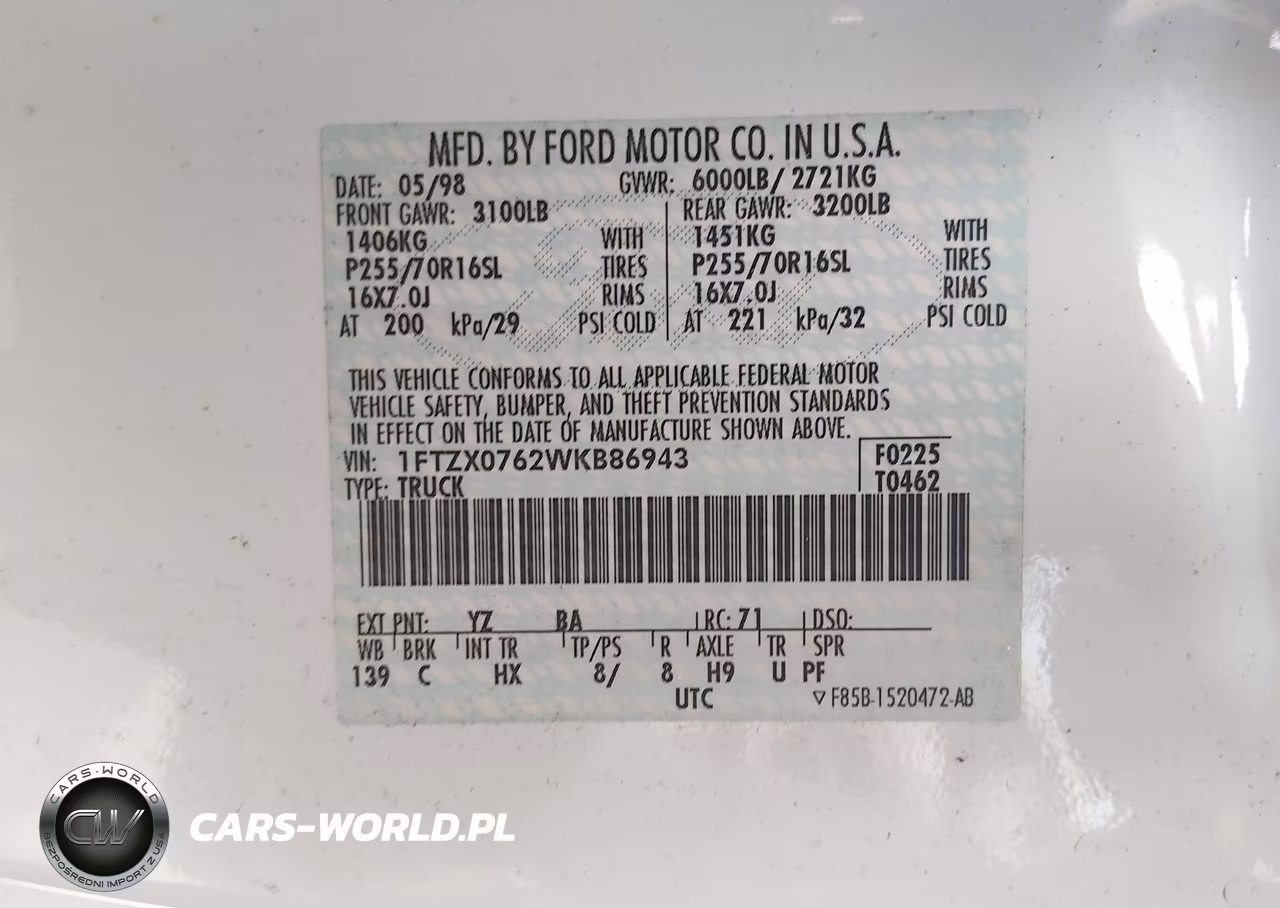 1998 Ford F-150 Lariat-Xl-Xlt VIN:1FTZX0762WKB86943 - 9