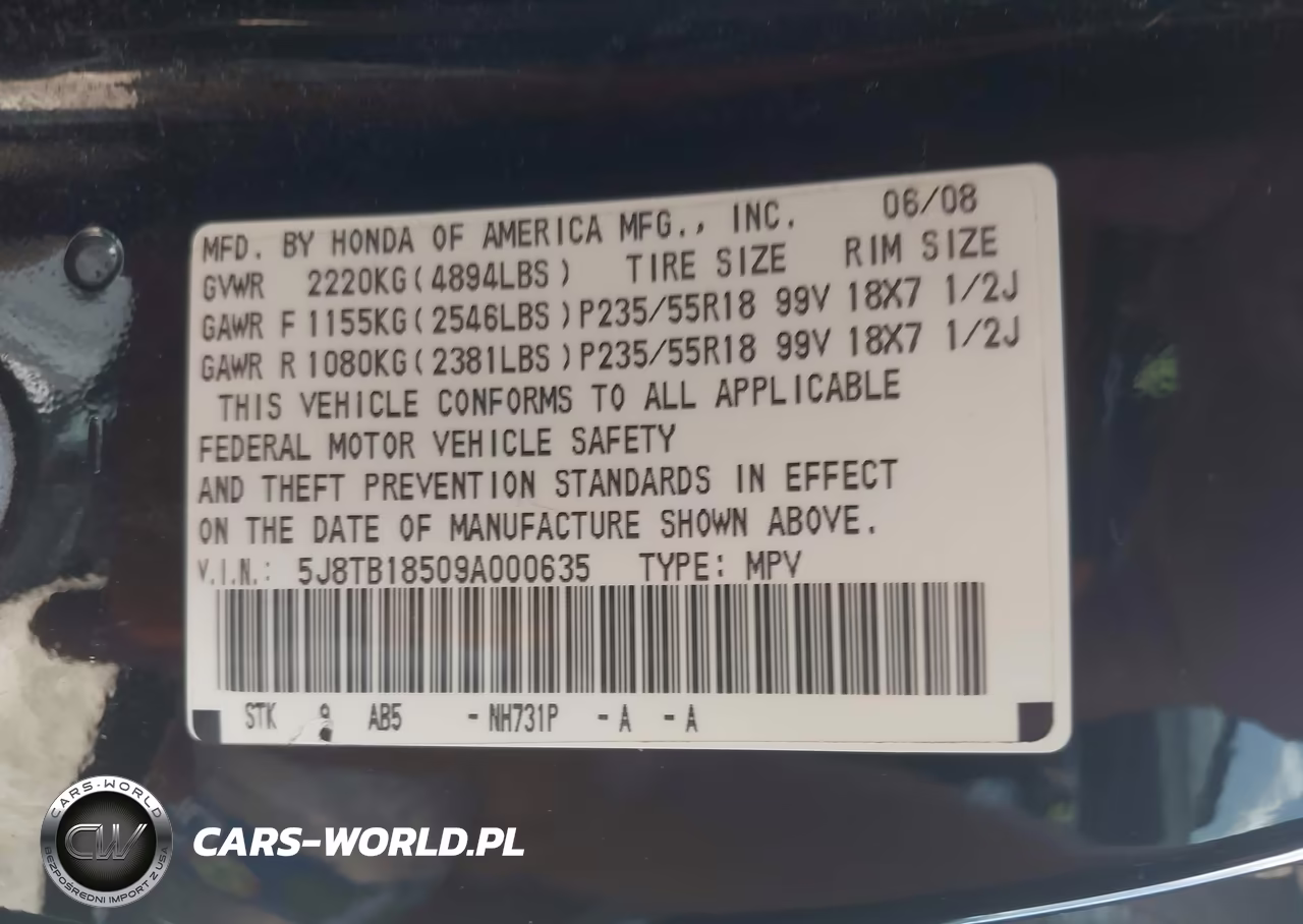 2009 Acura Rdx VIN:5J8TB18509A000635 - 9