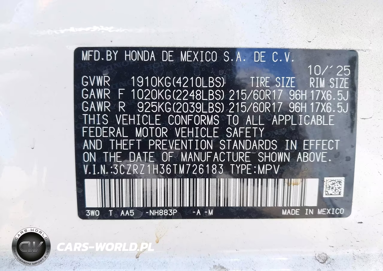 2026 Honda Hr-V 2Wd Lx VIN:3CZRZ1H36TM726183 - 9