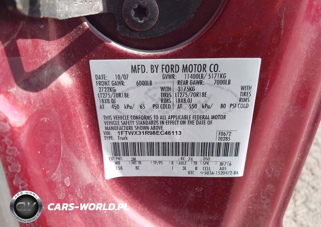 2008 Ford Super Duty F-350 Srw Fx4-Lariat-Xl-Xlt VIN:1FTWX31R98EC46113 - 8