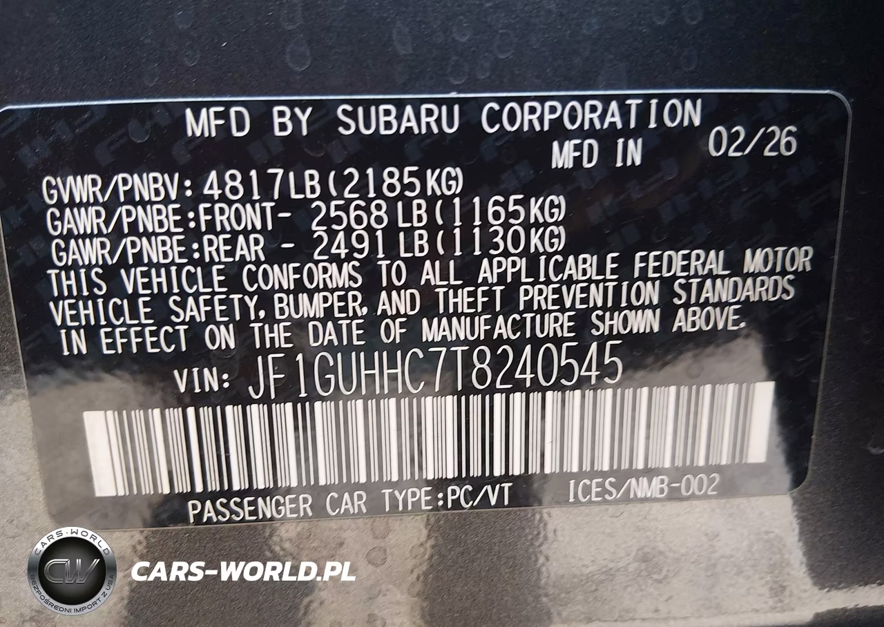 2026 Subaru Impreza Rs VIN:JF1GUHHC7T8240545 - 9