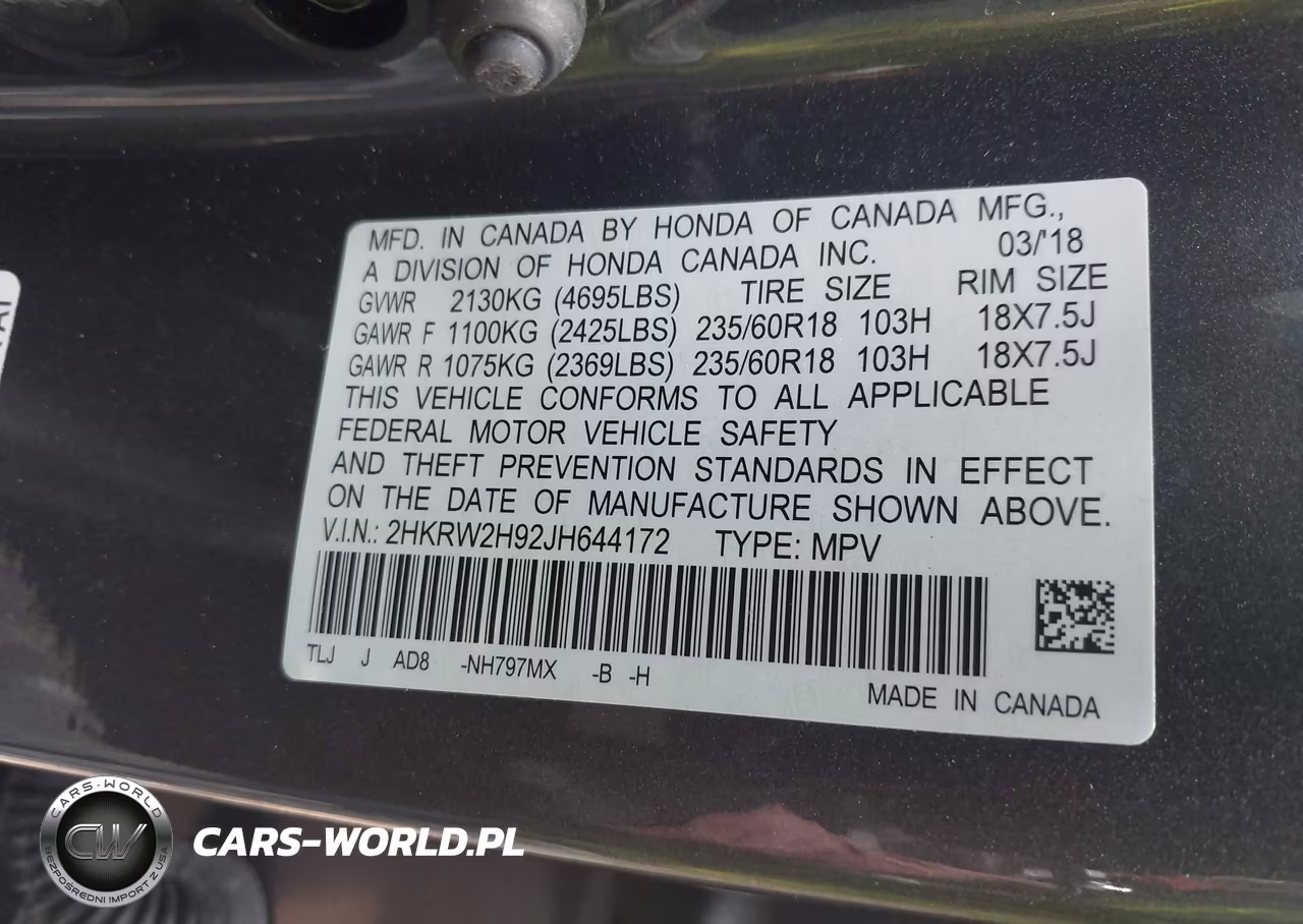 2018 Honda Cr-V Touring VIN:2HKRW2H92JH644172 - 9