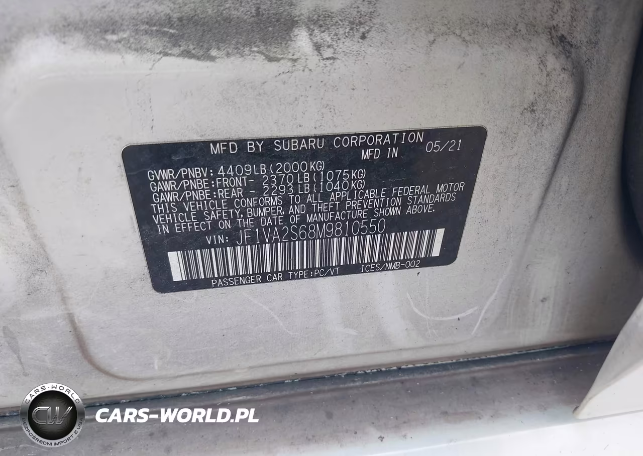 2021 Subaru Wrx Sti VIN:JF1VA2S68M9810550 - 9
