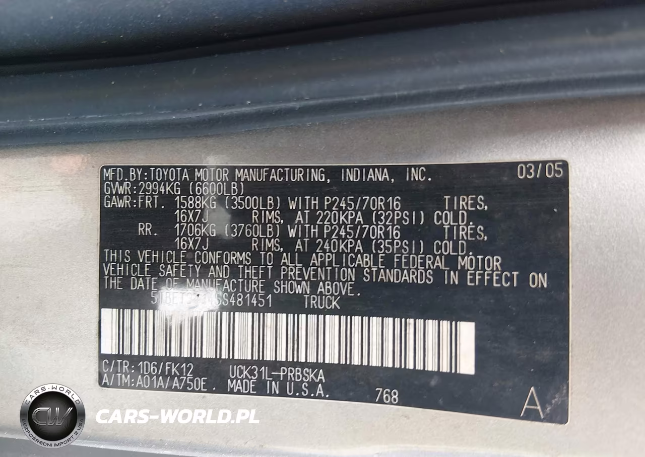 2005 Toyota Tundra Sr5 V8 VIN:5TBET34145S481451 - 9