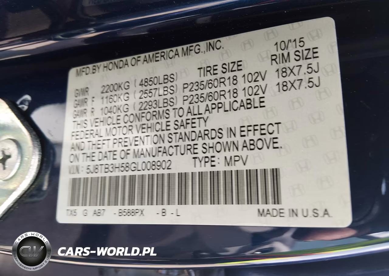 2016 Acura Rdx Technology Acurawatch Plus Packages-Technology Package VIN:5J8TB3H58GL008902 - 9