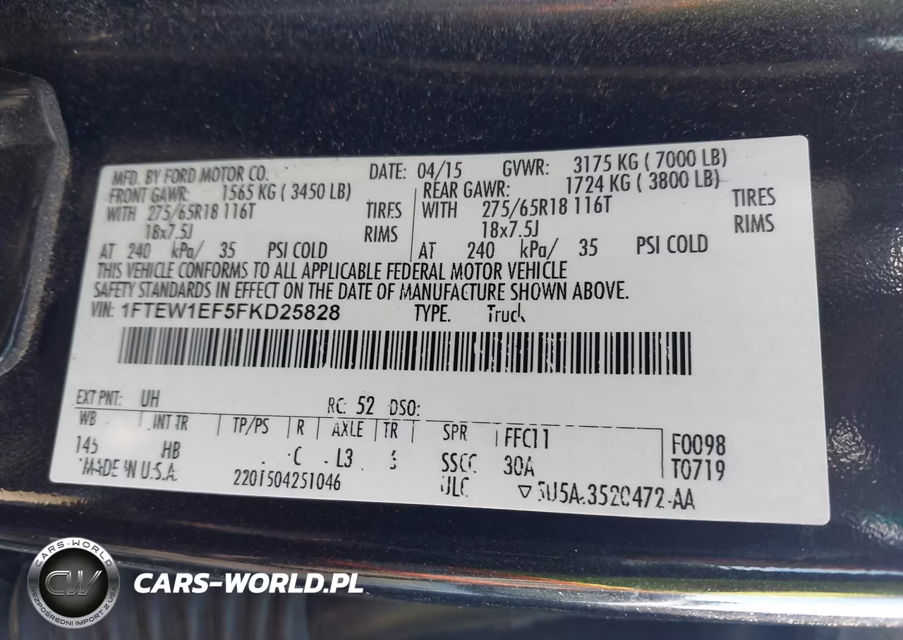 2015 Ford F-150 Lariat VIN:1FTEW1EF5FKD25828 - 9