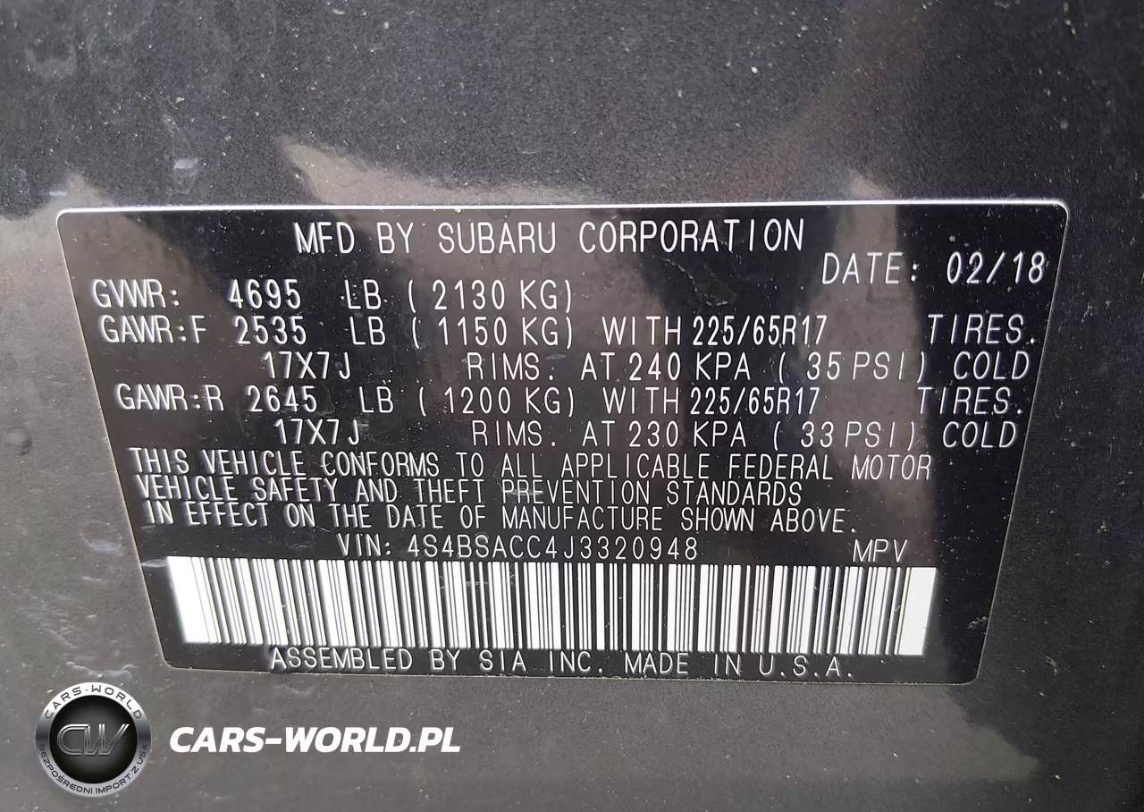 2018 Subaru Outback 2.5I Premium VIN:4S4BSACC4J3320948 - 9