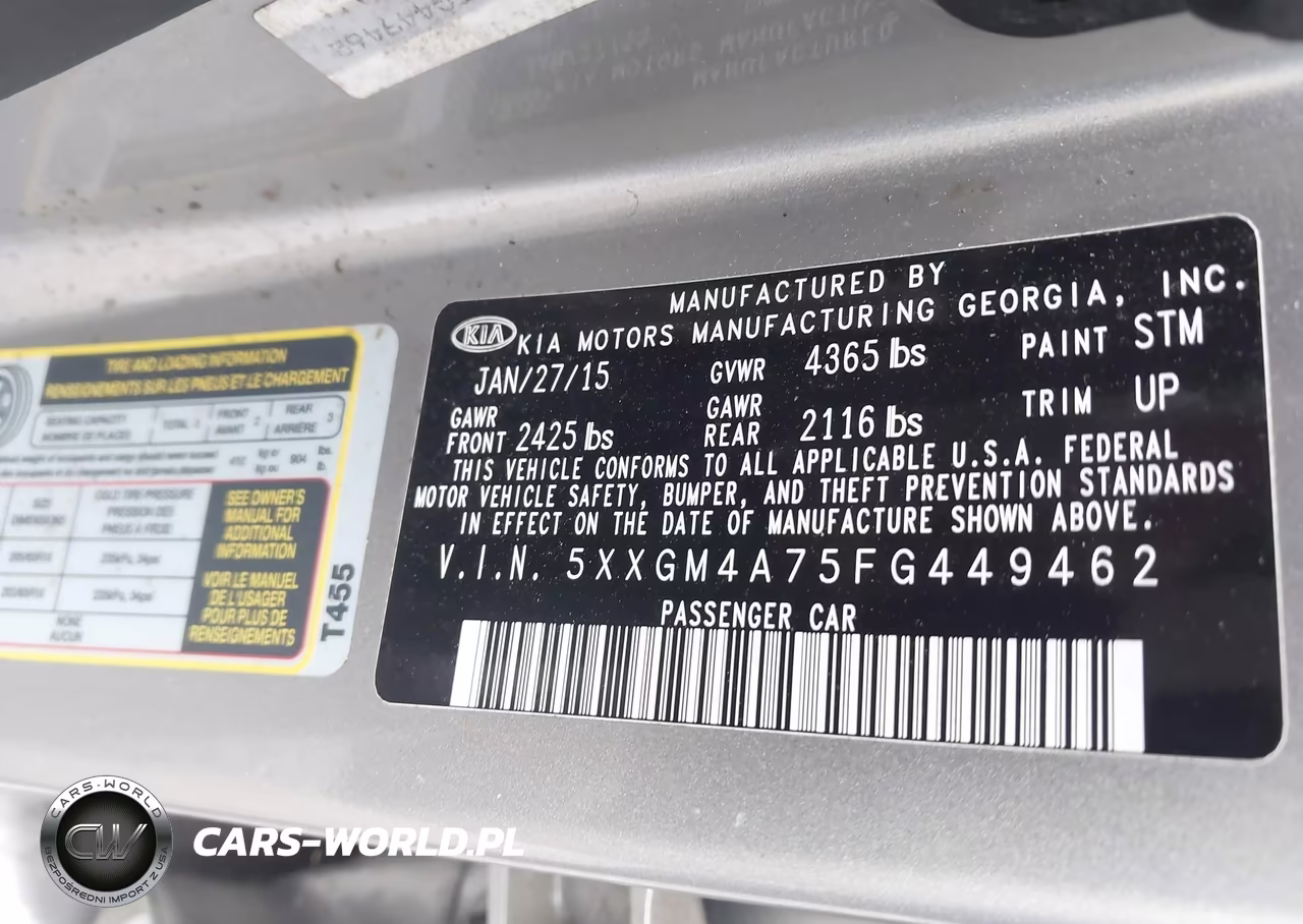2015 Kia Optima Lx VIN:5XXGM4A75FG449462 - 9