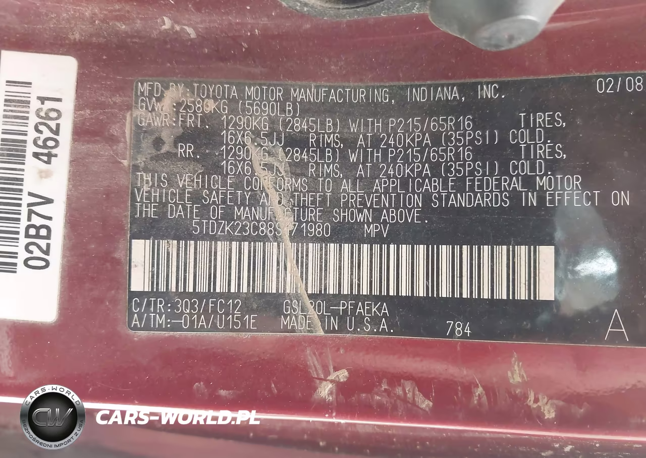 2008 Toyota Sienna Le VIN:5TDZK23C88S171980 - 9